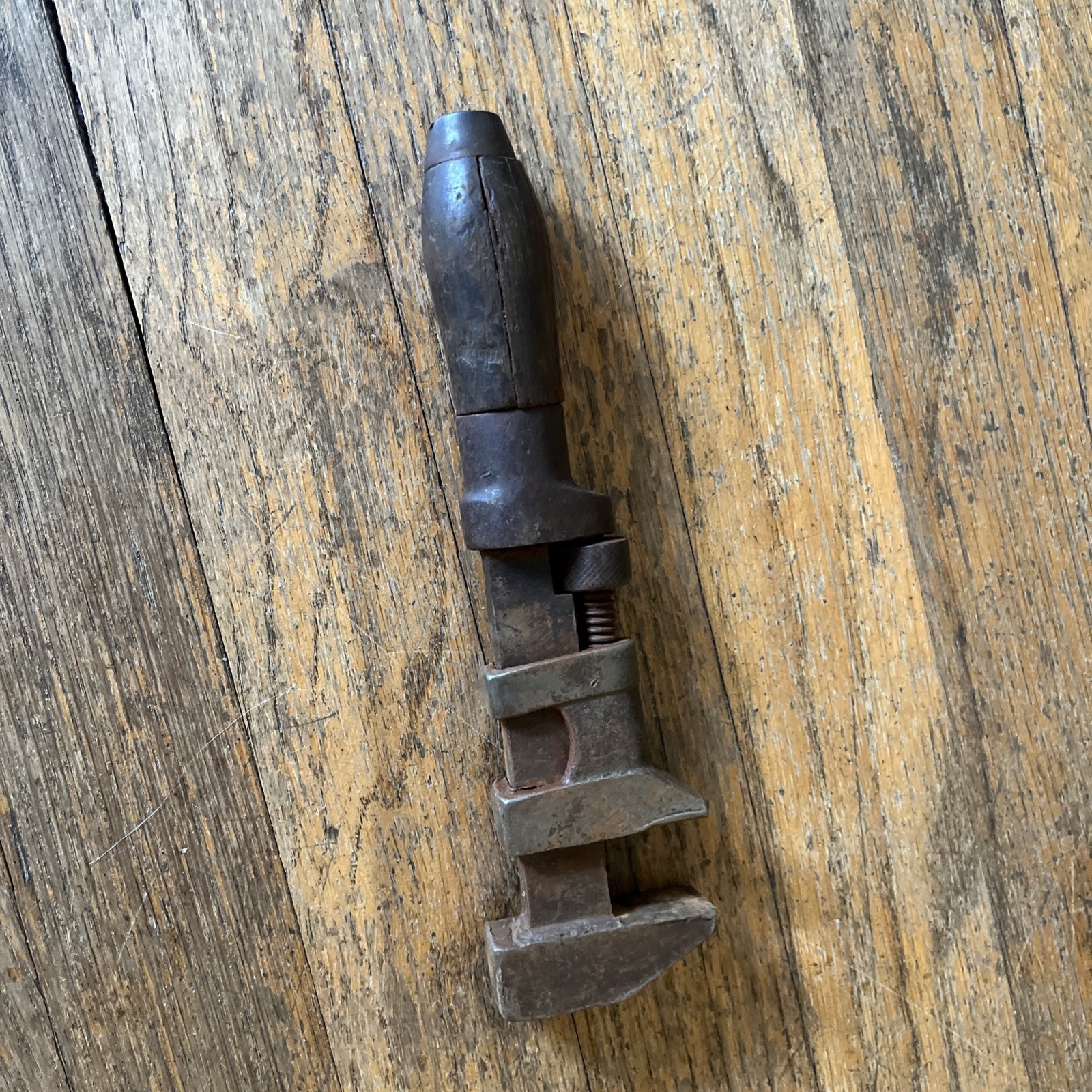 Vintage Mfg Co 8 Inch Adjustable Wood Handle Monkey Wrench. Cleveland USA