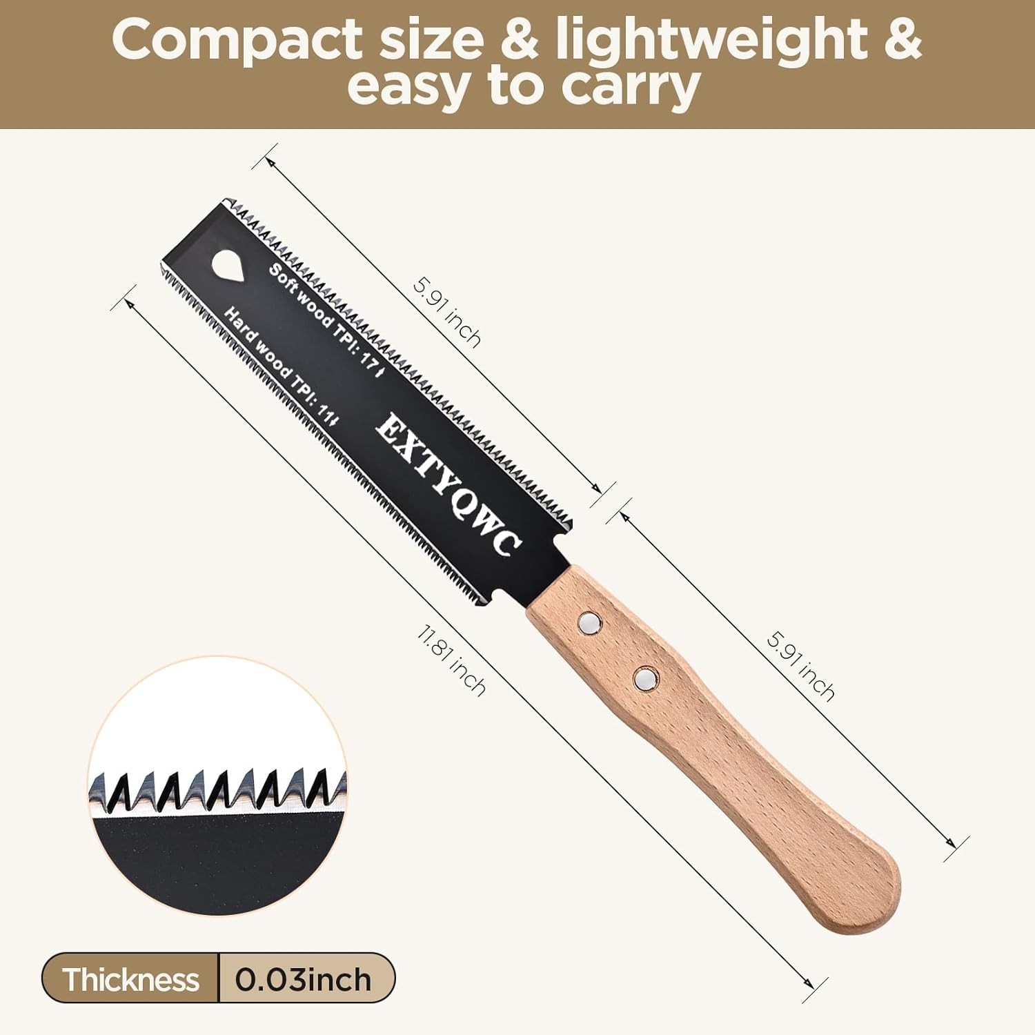 6-Inch Double-Edge Japanese Pull Saw with SK5 Blade – Precision Woodworking Tool