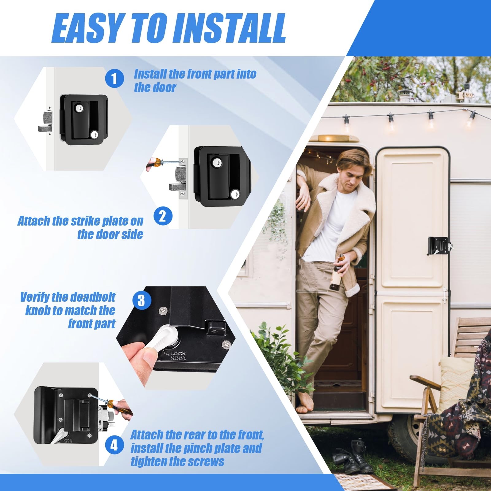 RV Entry Door Lock – Upgrade Door Latch Handle With Paddle Deadbolt for Outsi…