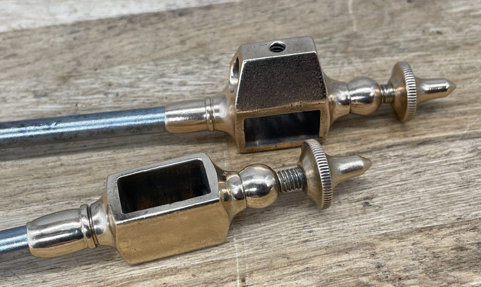 2 x Brass & Steel Trammel Points & Beam Clamps Pencil Holder Scribing Old Tool