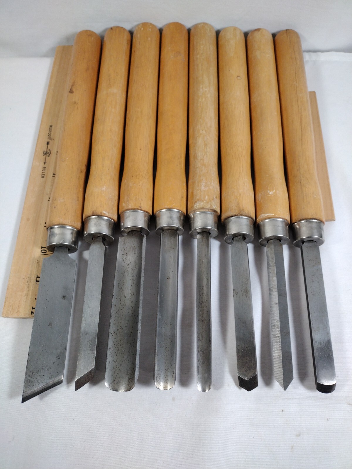 Lot of 8 Vtg Lathe Tools/ Chisels 14” Parting, Skew, Shear & Round Nose Scrapes