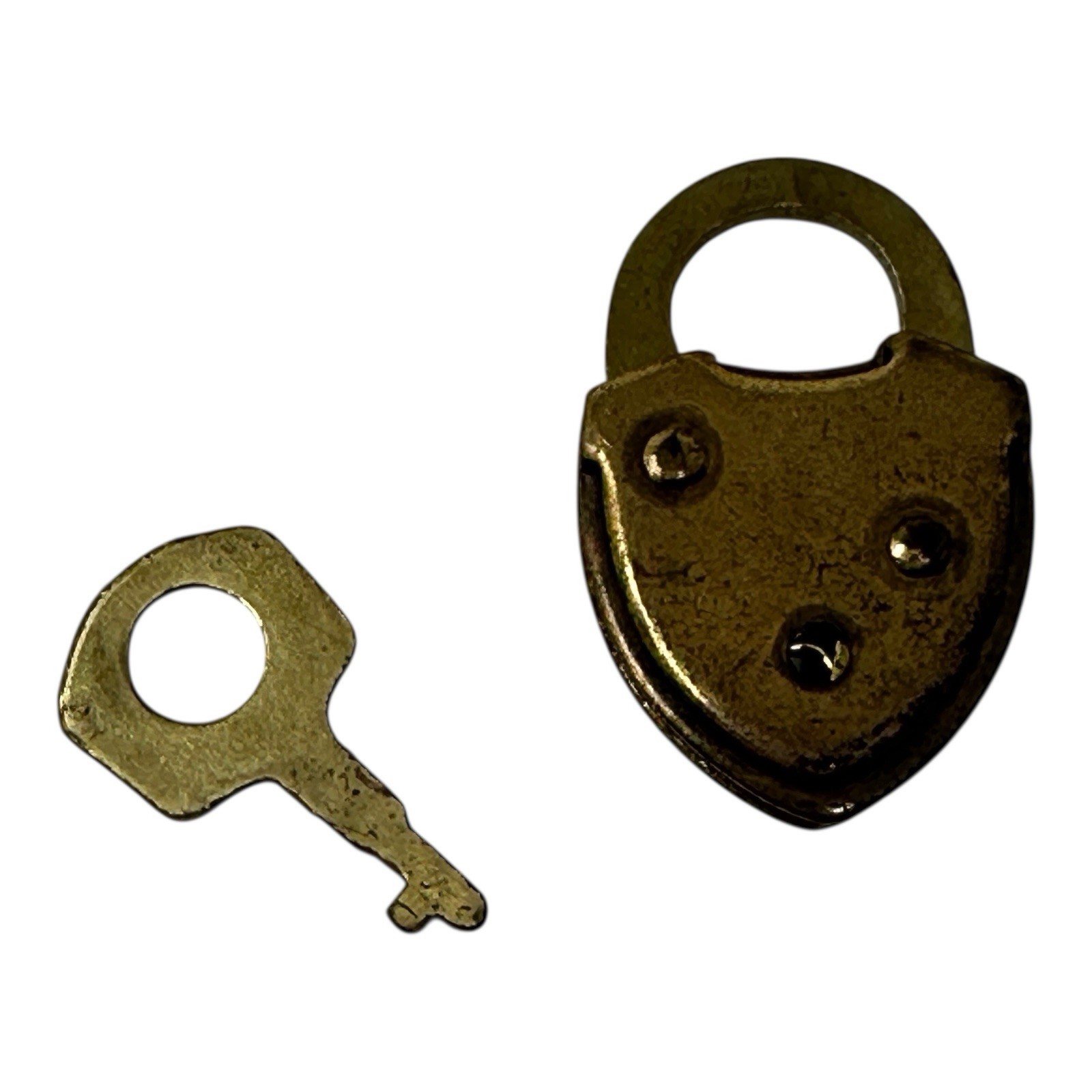 Vintage 40s Era Miniature Heart Brass Padlock Key Jewelry Locket Box Lock 1⅛ x ¾