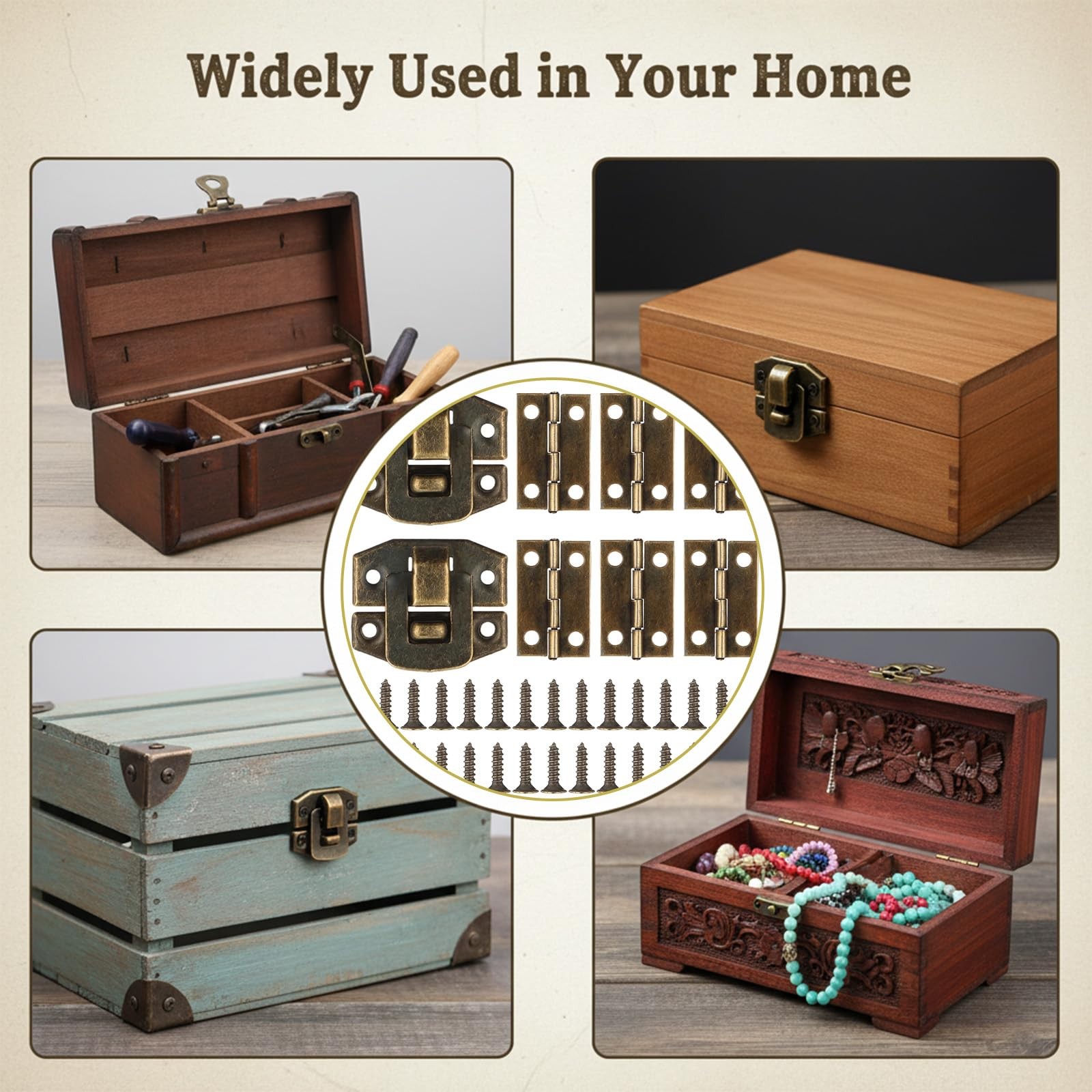 6 PCS Antique Bronze Wooden Box Hinges and Latches with