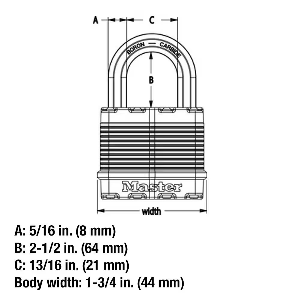 Heavy Duty Outdoor Padlock with Key, 1-3/4 In. Wide, 2-1/2 In. Shackle