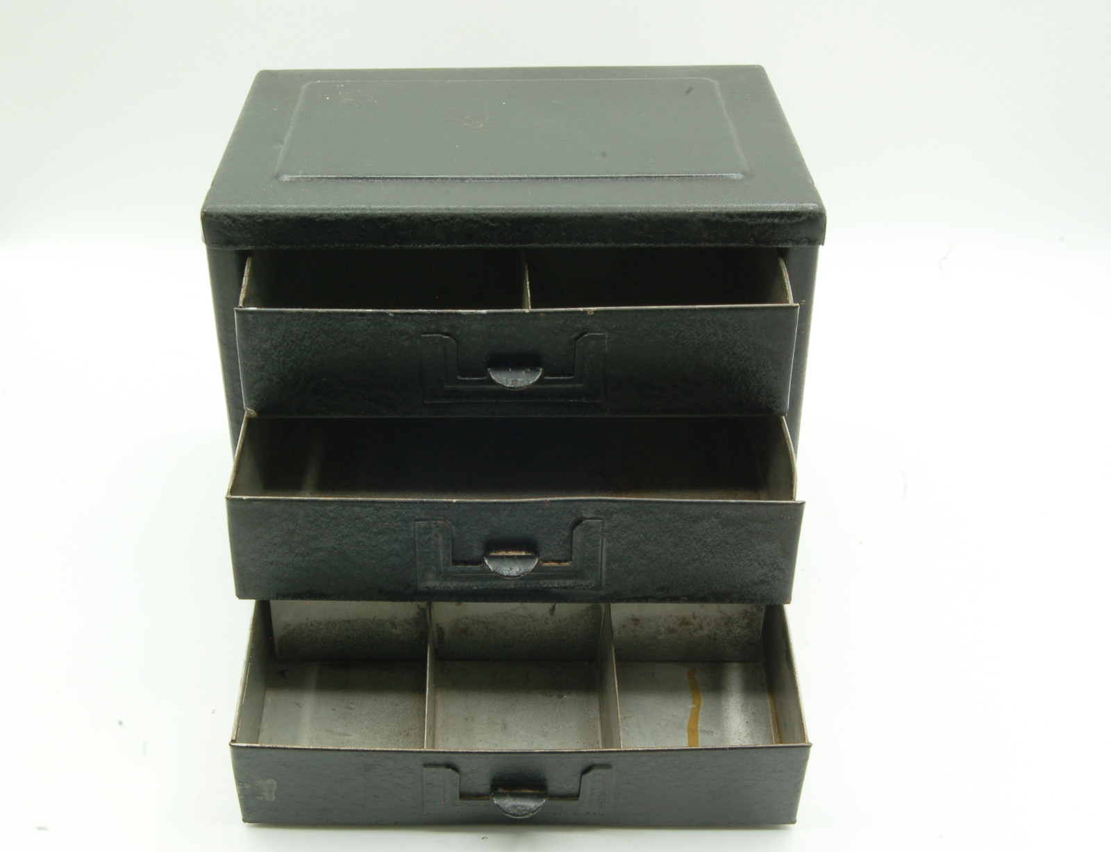 Vintage Small 3 Drawer Metal Parts Cabinet Black Wrinkle finish