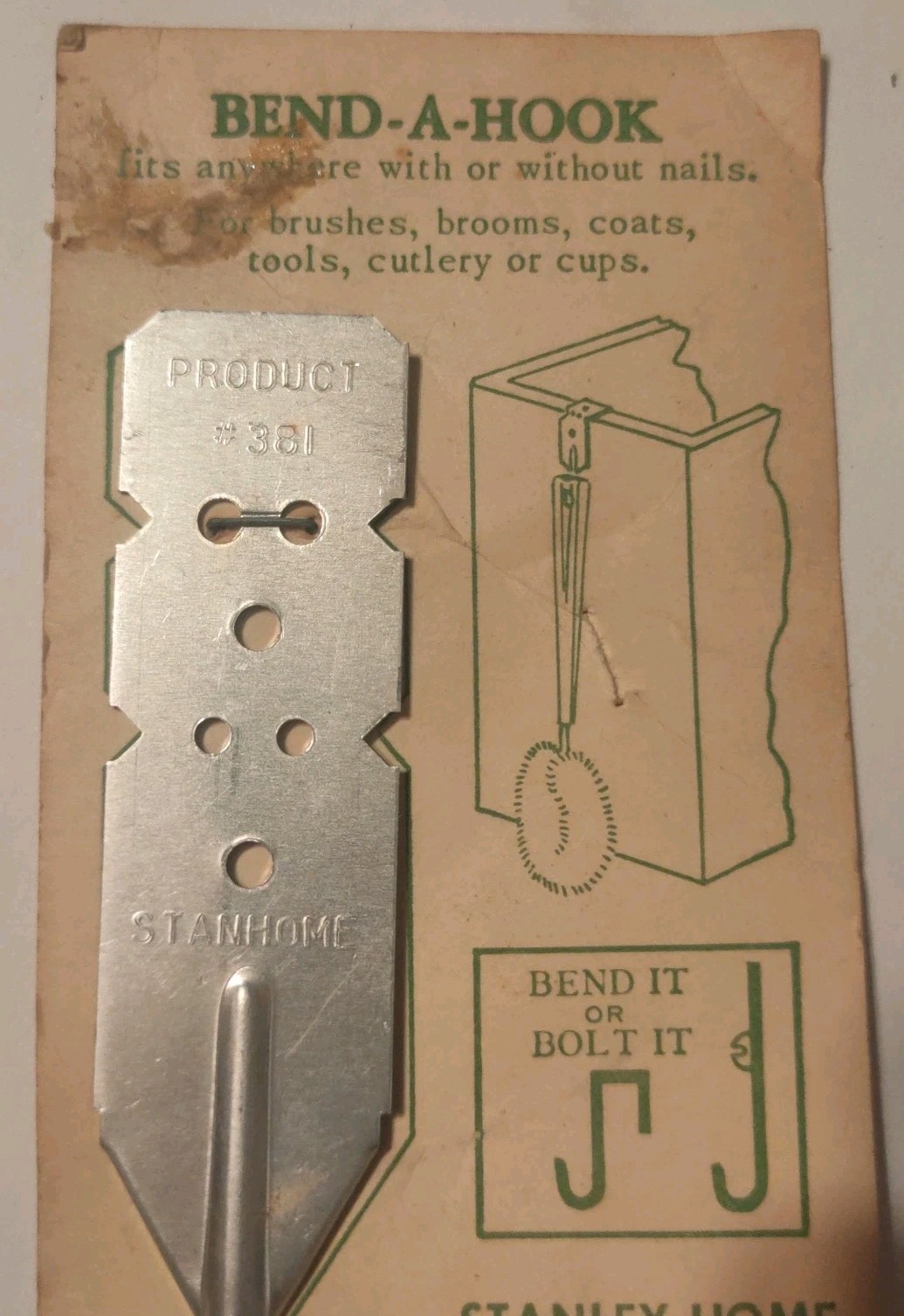 Vintage Bend A Hook Stanley Home Products With Or Without Nails USA #381 Silver