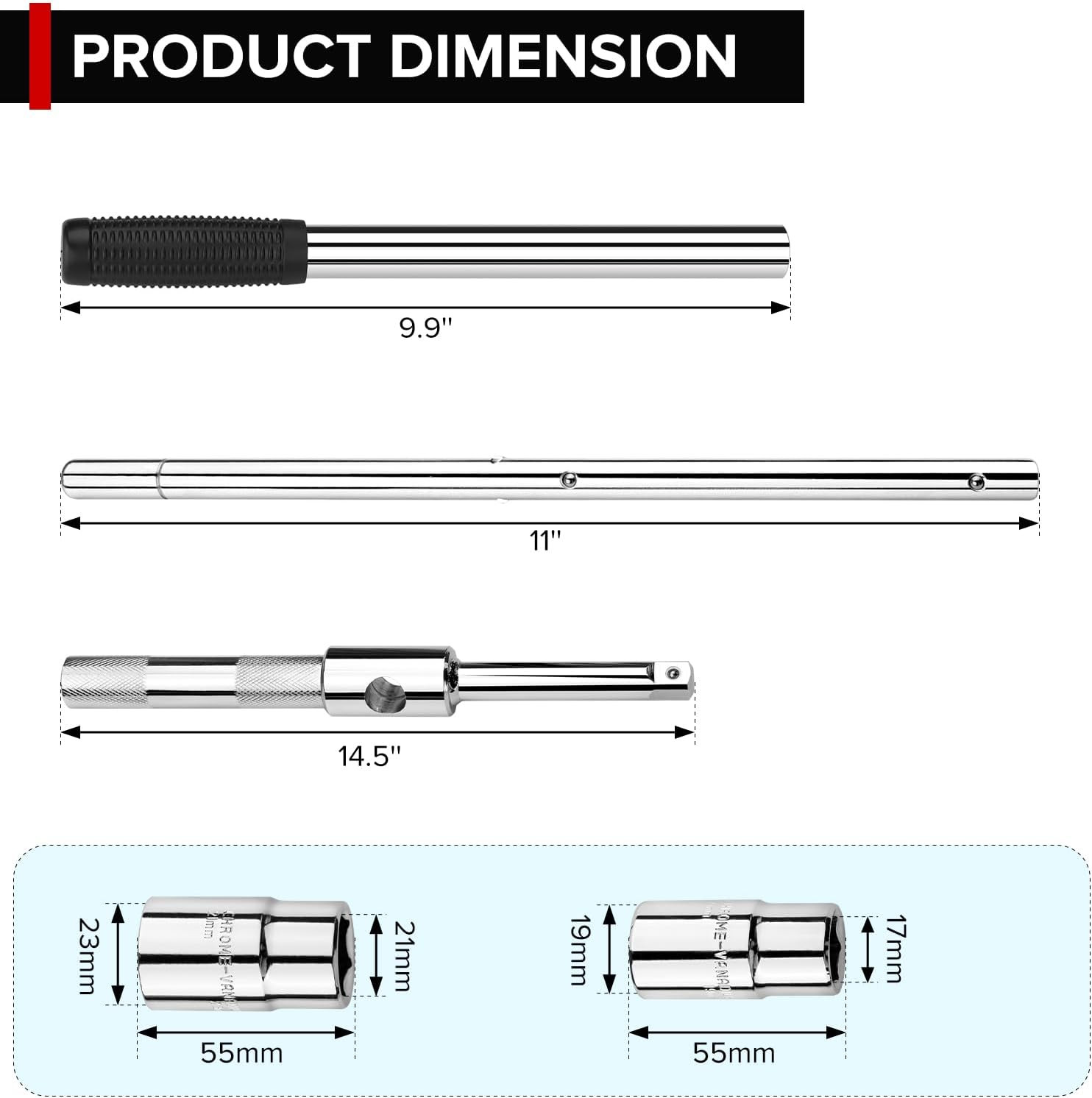 Extended Lug Wrench, 4 Way Tire Iron for Car, Lug Nut Removal Tool with 1/2″ Dri