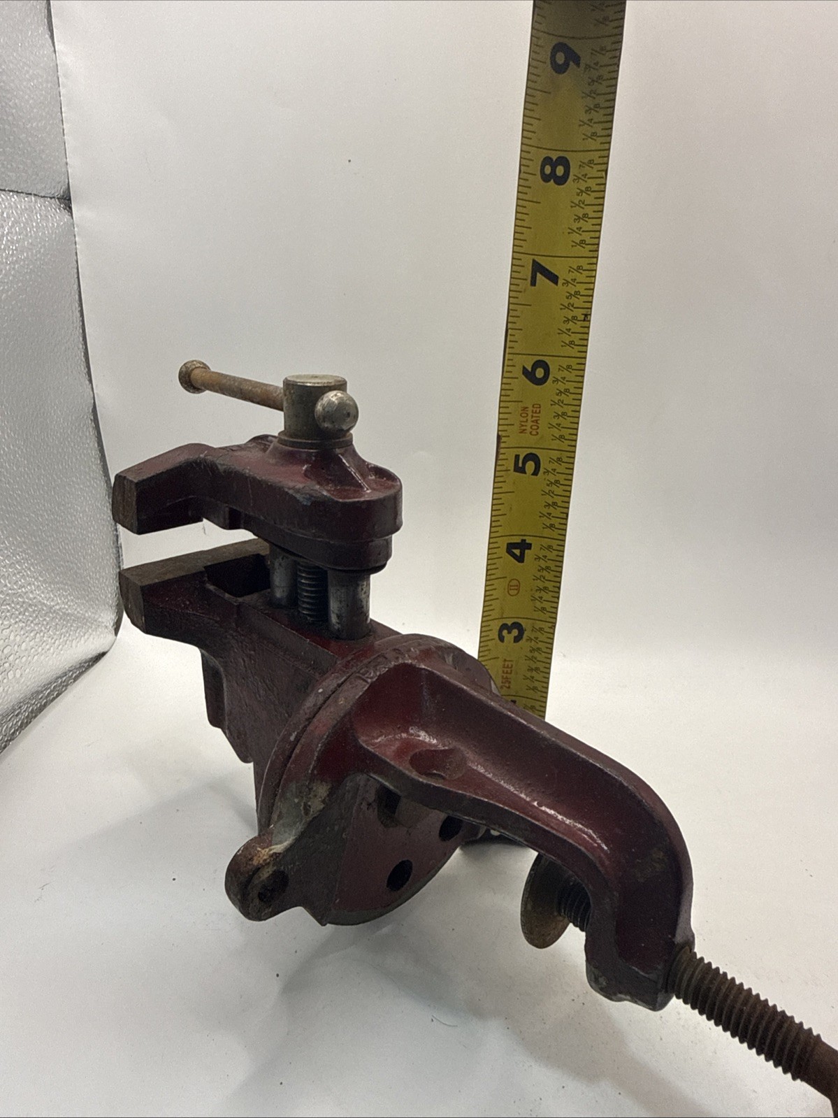 Vintage Red Bench Vise With Clamp On Base
