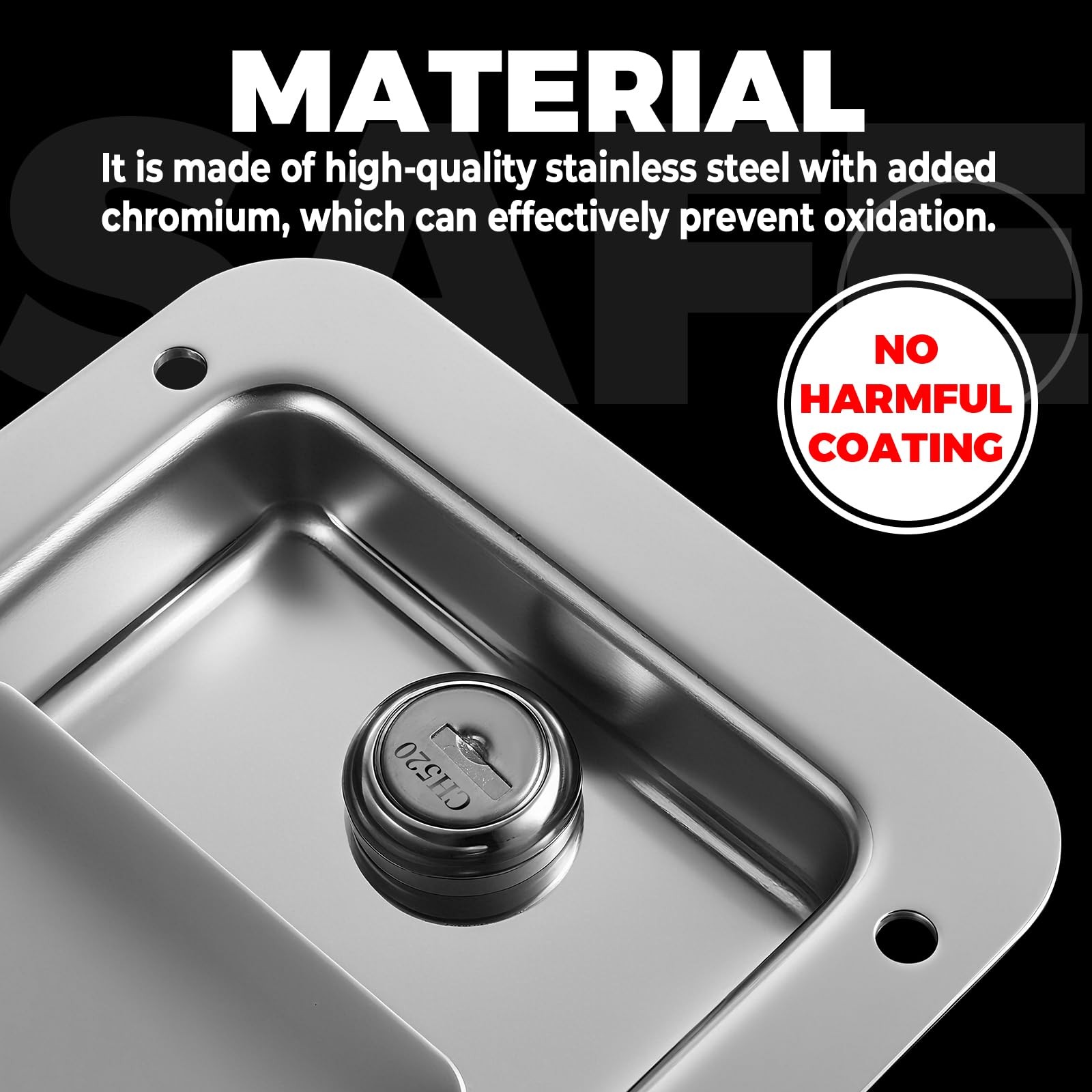 304 Stainless Steel Truck Tool Box Paddle Latch Locks Keys 4.72×3.66 Inch