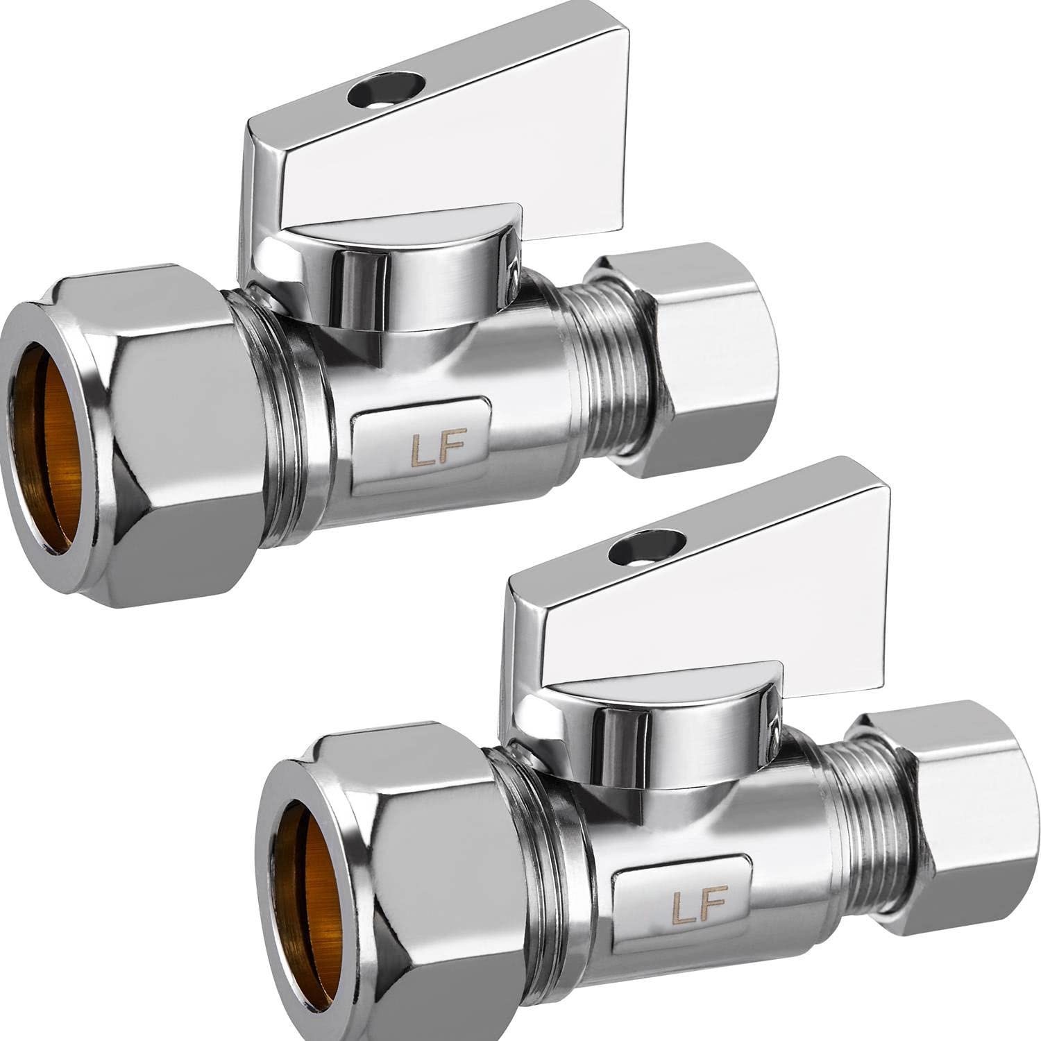 2 Pack Chrome Brass (1/2″ Nominal Comp) 5/8″ OD Comp x 3/8 Inch OD Compressio…