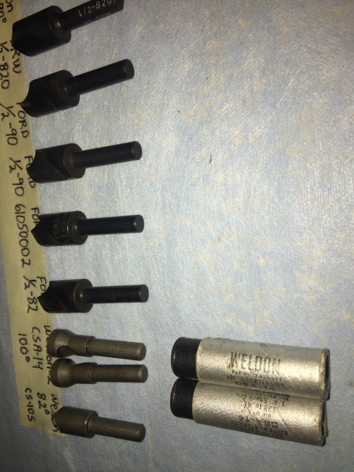 11 pcs. VINTAGE DEBUR BITS WELDON + FORD, Mixed sizes and Fluting, Shanks