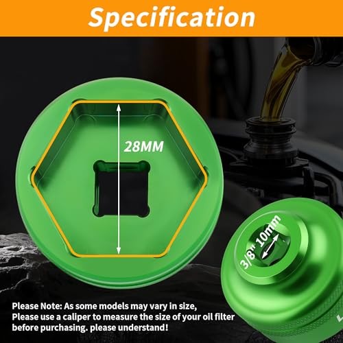 Oil Filter Socket, 3/8″ Drive For Dodge Ram 6.7L Cummins Other 28MM Green