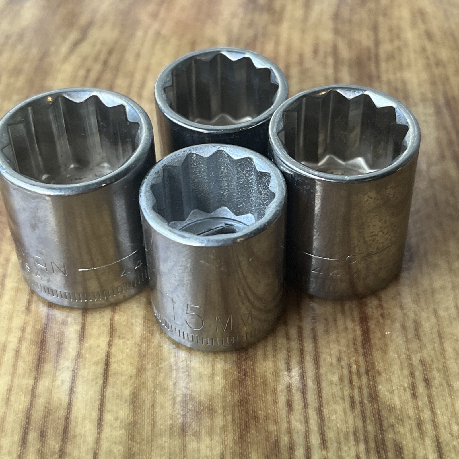 CRAFTSMAN SOCKET SET, 4-pieces, 3/8” drive, 12 point, (17,16,15,15mm) USA (t33)