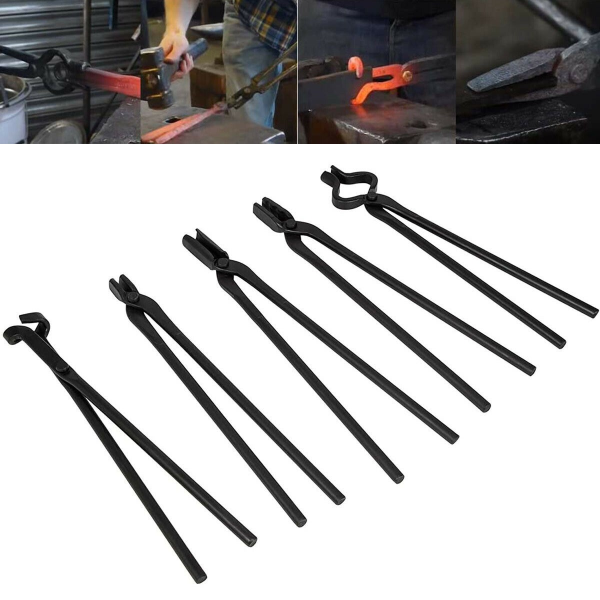 Blacksmith Tongs Tools Set Flat Tongs & Square Jaw Tongs Bolt Tongs Blade Tongs