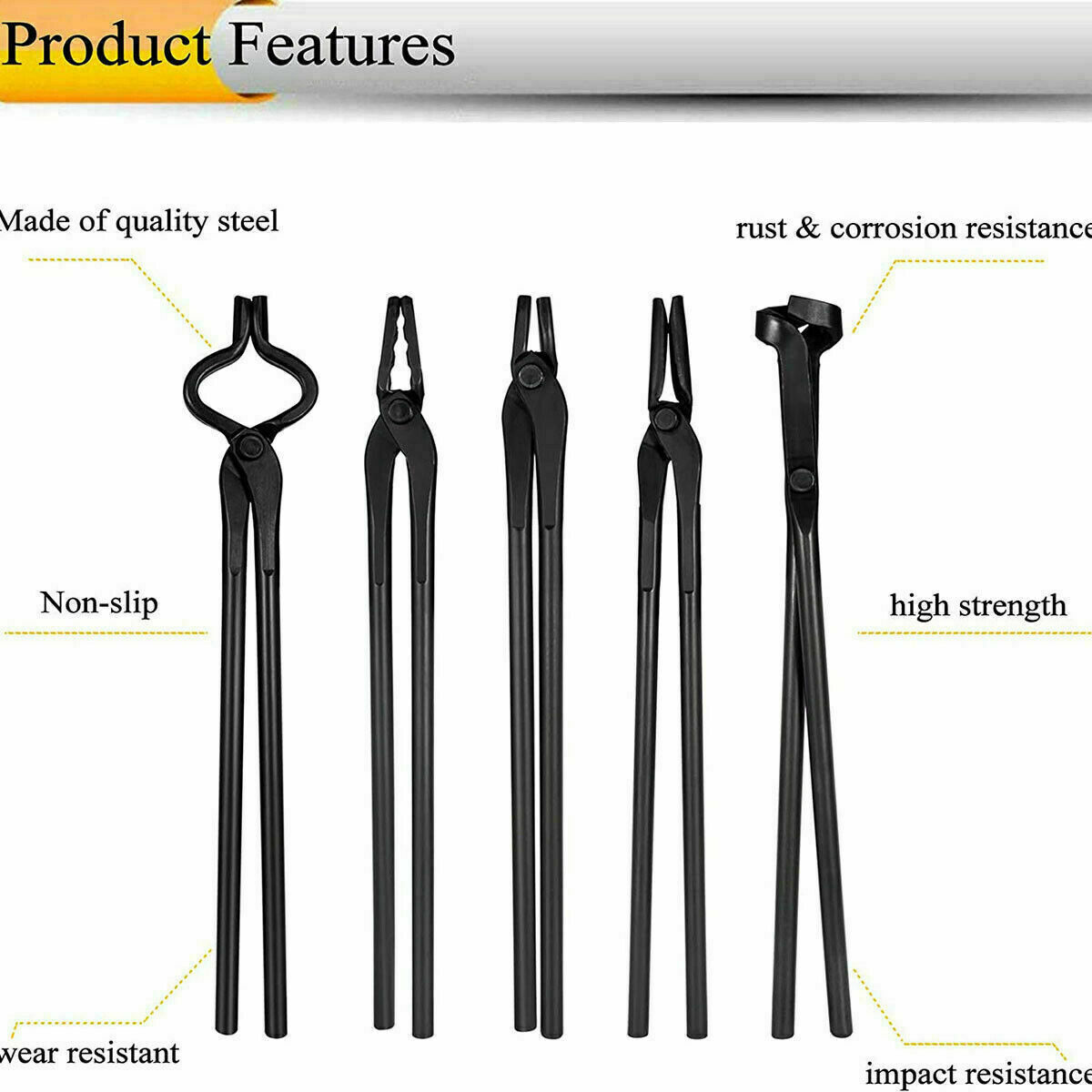 Blacksmith Tongs Tools Set For Knife Making Flat Square Bolt Blade Wolf Jaw tong