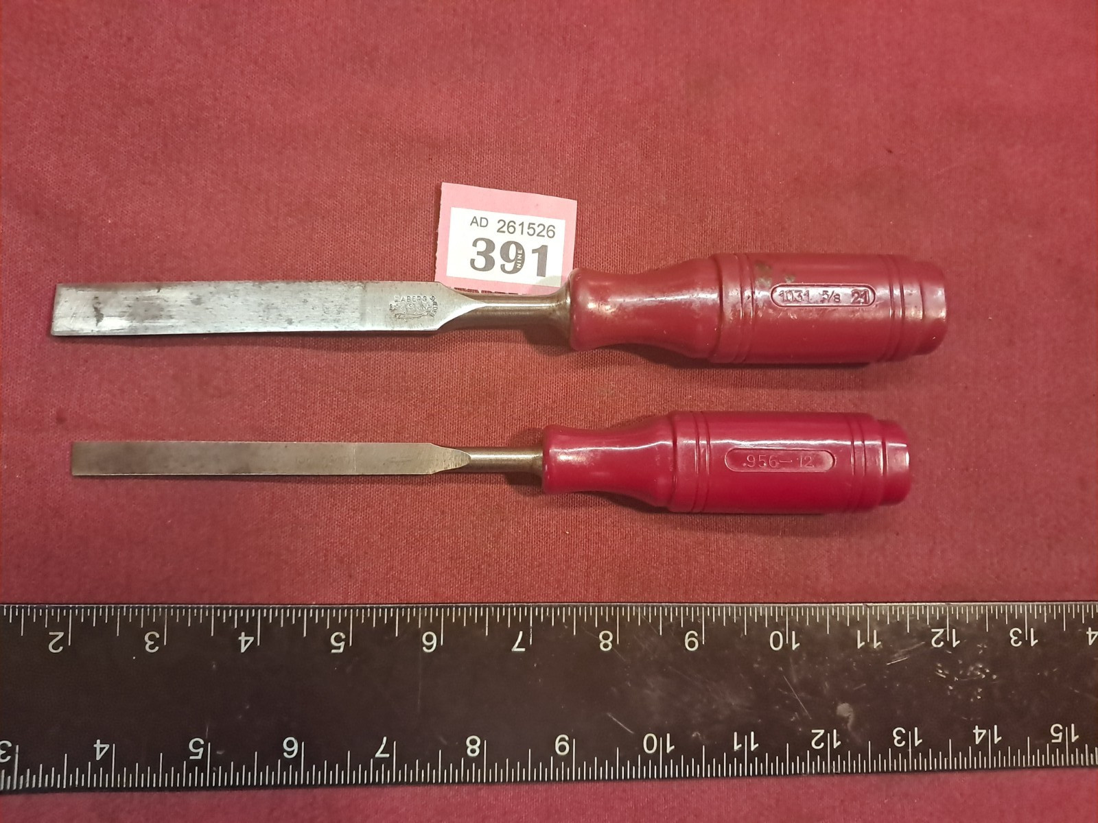 2 Vintage Erik Anton Berg Bevel‑Edge Chisels in Good Used Condition.