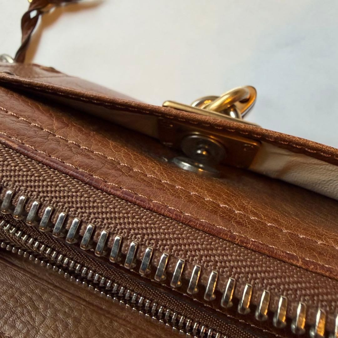 Chloe Round Zip Wallet Paddington Brown Leather Gold Silver Used