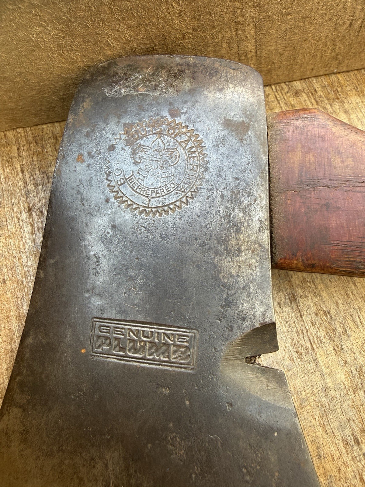 Vintage Plumb Boy Scouts Camp Axe Hatchet Red Handle Primitive Americana 🇺🇸