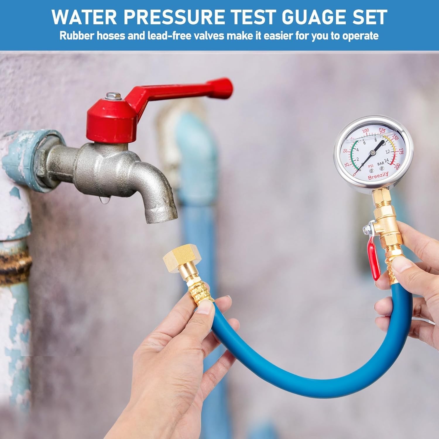 Water Pressure Gauge Kit,2.5″ Dial+12″ EPDM Rubber+1/4″ Lead-Free Valve+1/4 …