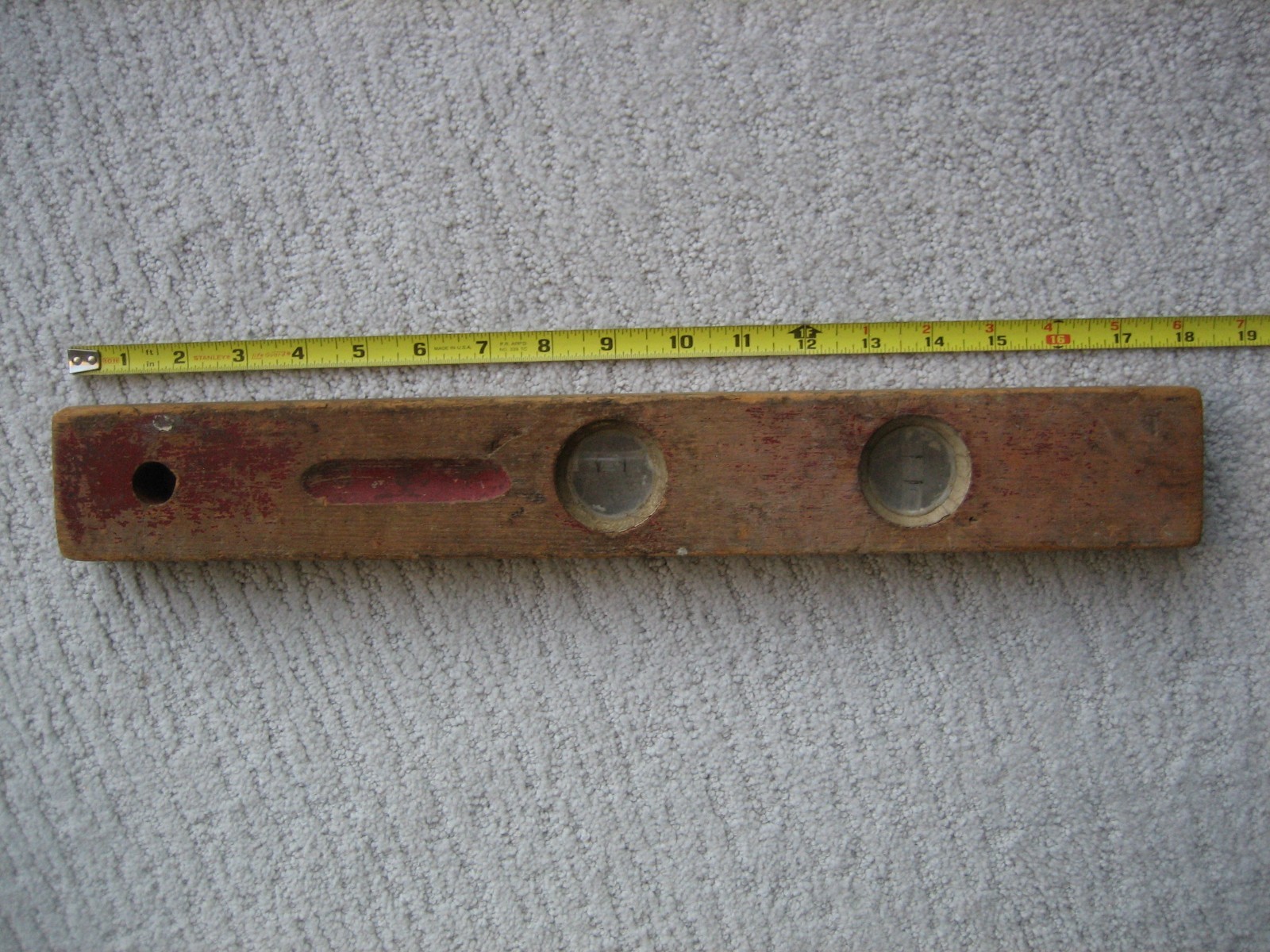 Vintage Wooden Primitive Red Painted 3 Bubble 18″ Level