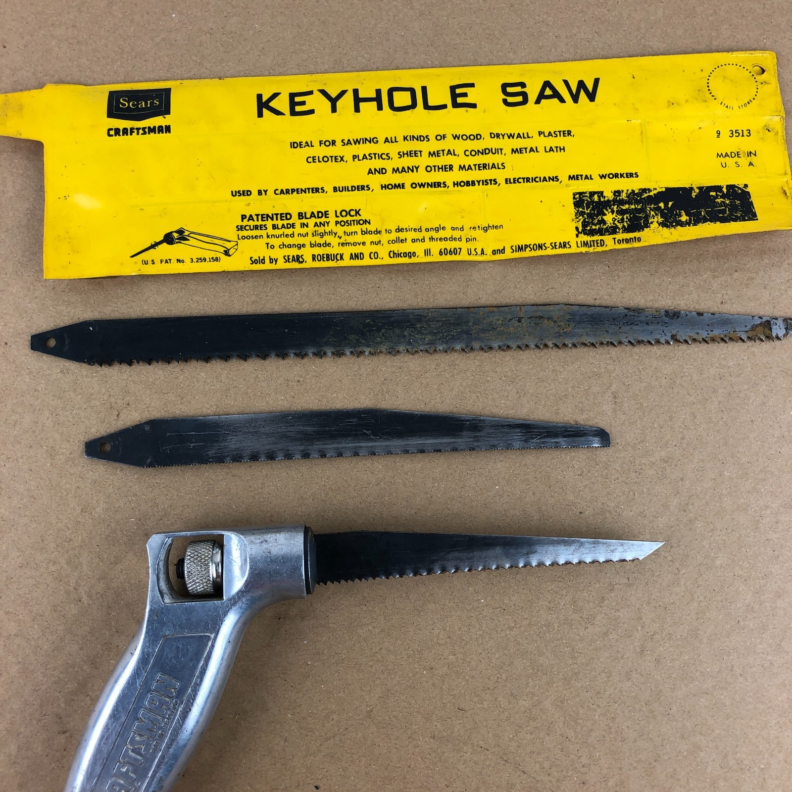 Vintage CRAFTSMAN Aluminum Pistol Grip Keyhole Saw with Pouch SEARS USA 3513