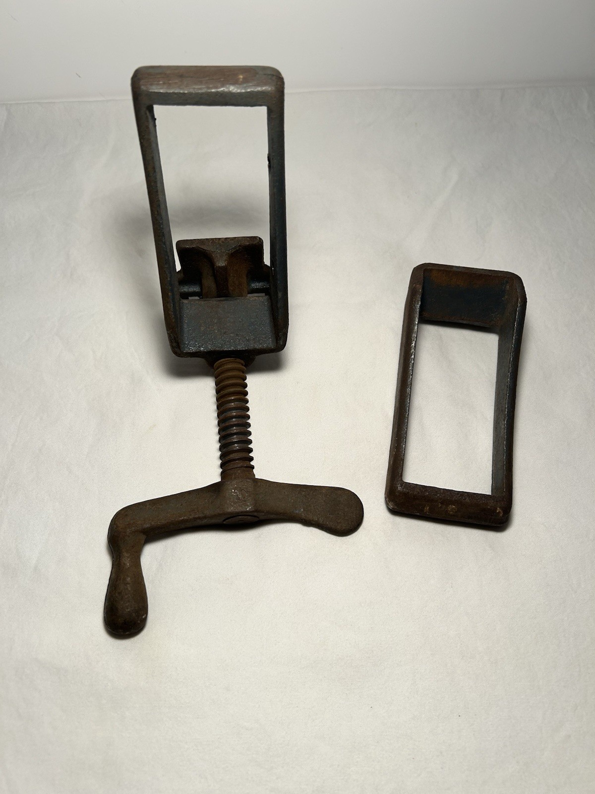 Vintage Pair Of Cast Iron Wood Working Slide Bar Screw Clamp Tools