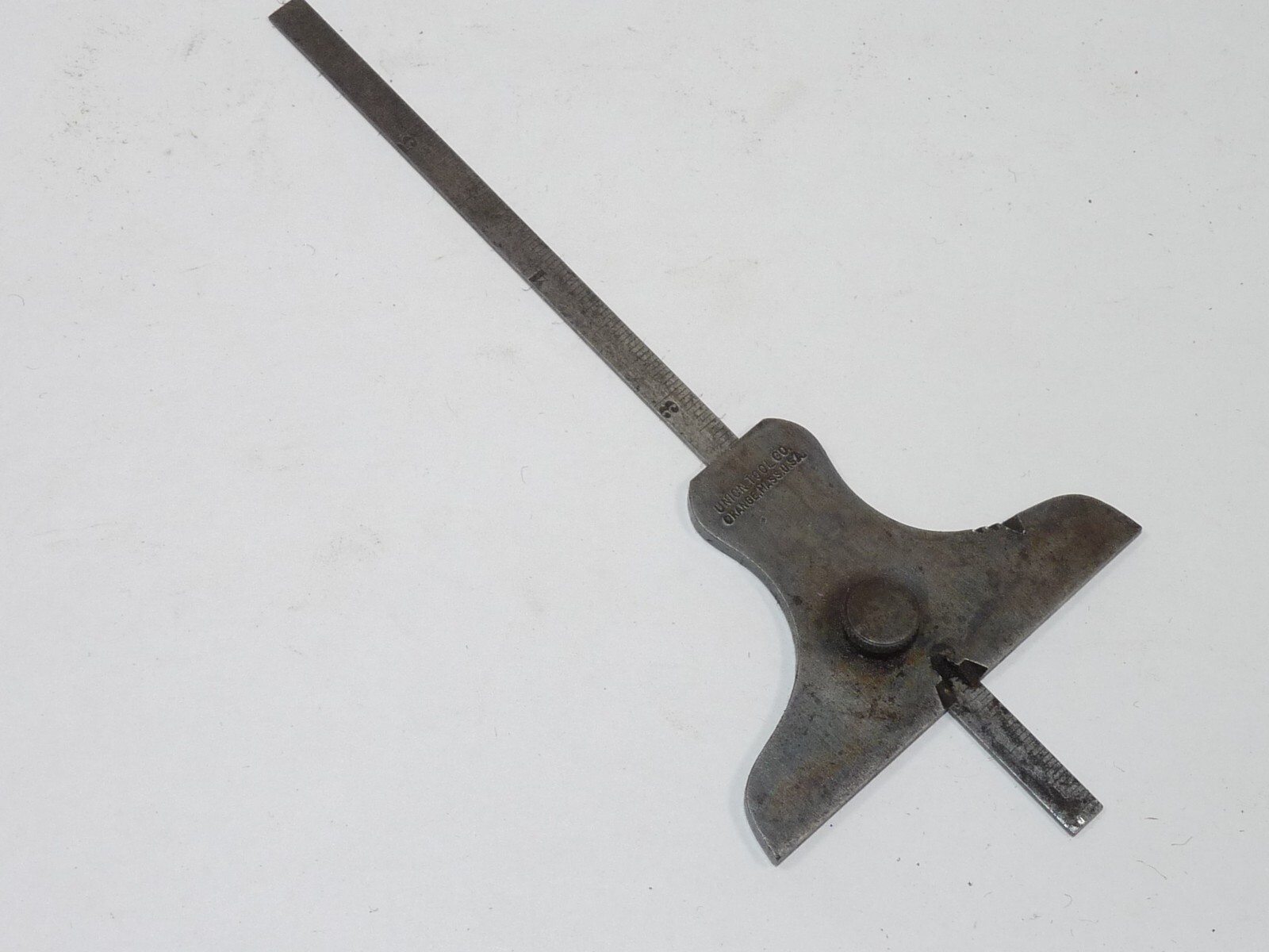 Vintage Union Tool Co Depth and Angle Gauge Protractor & #10 6″ Rule