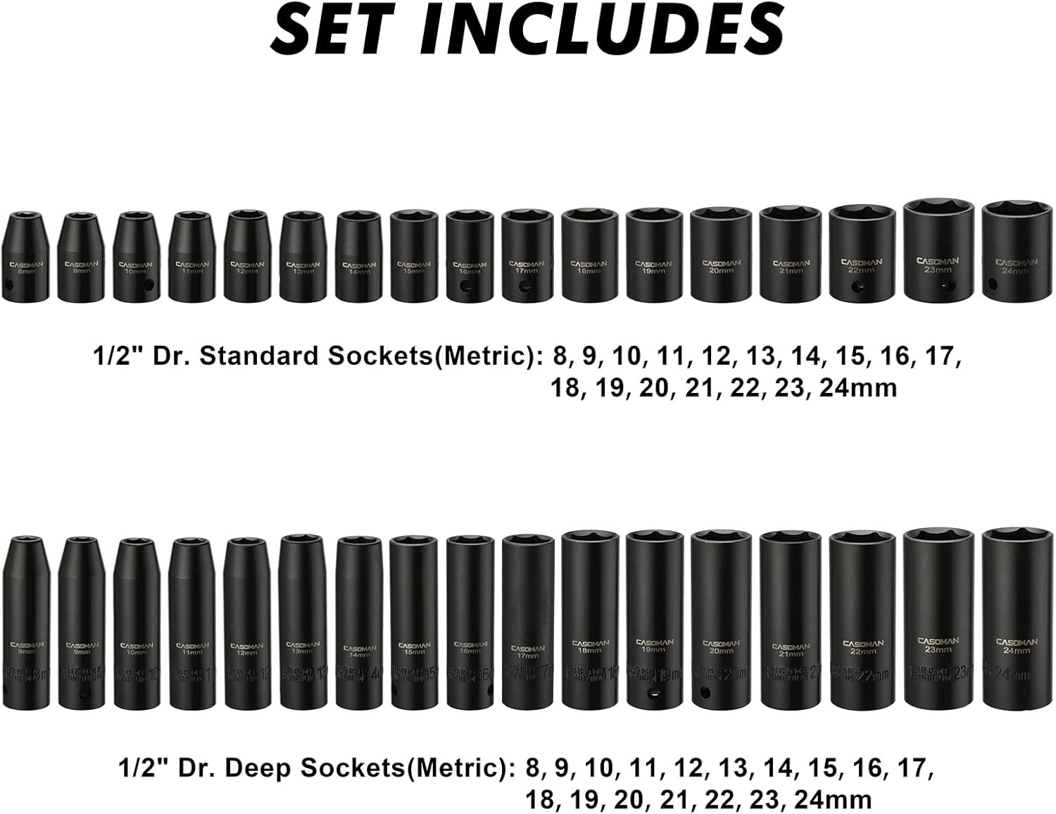 1/2 inch Impact Socket Set 70 Piece SAE Metric 5/16 to 1 Inch Automotive Tool