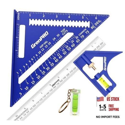 Combination Square Woodworking Ruler Tools, 7inch Carpenter With Bubble Level