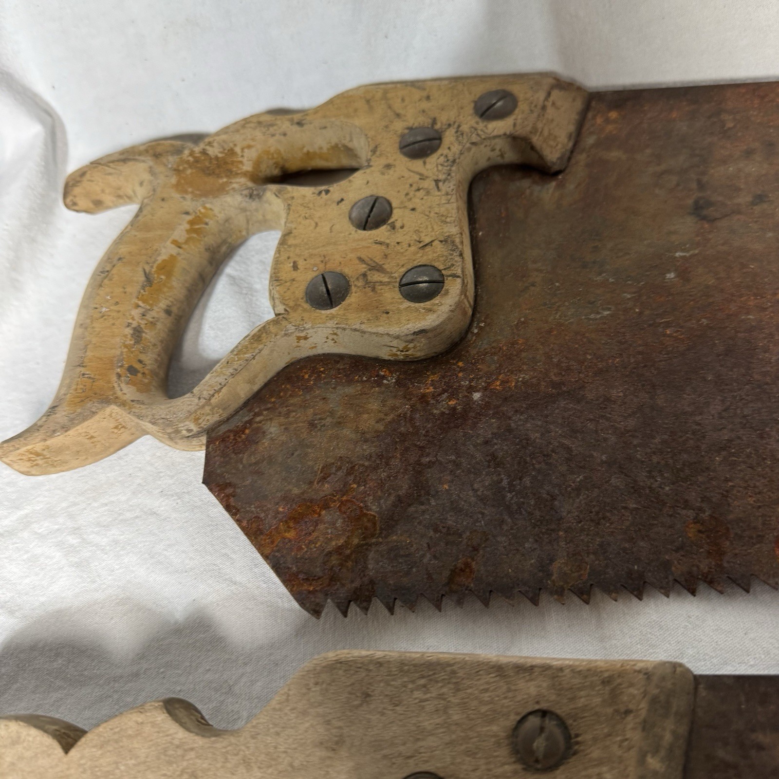 2 LOT Distressed Farmhouse H Disston & Sons 26” Hand Saw Ornate Grip USA Philada