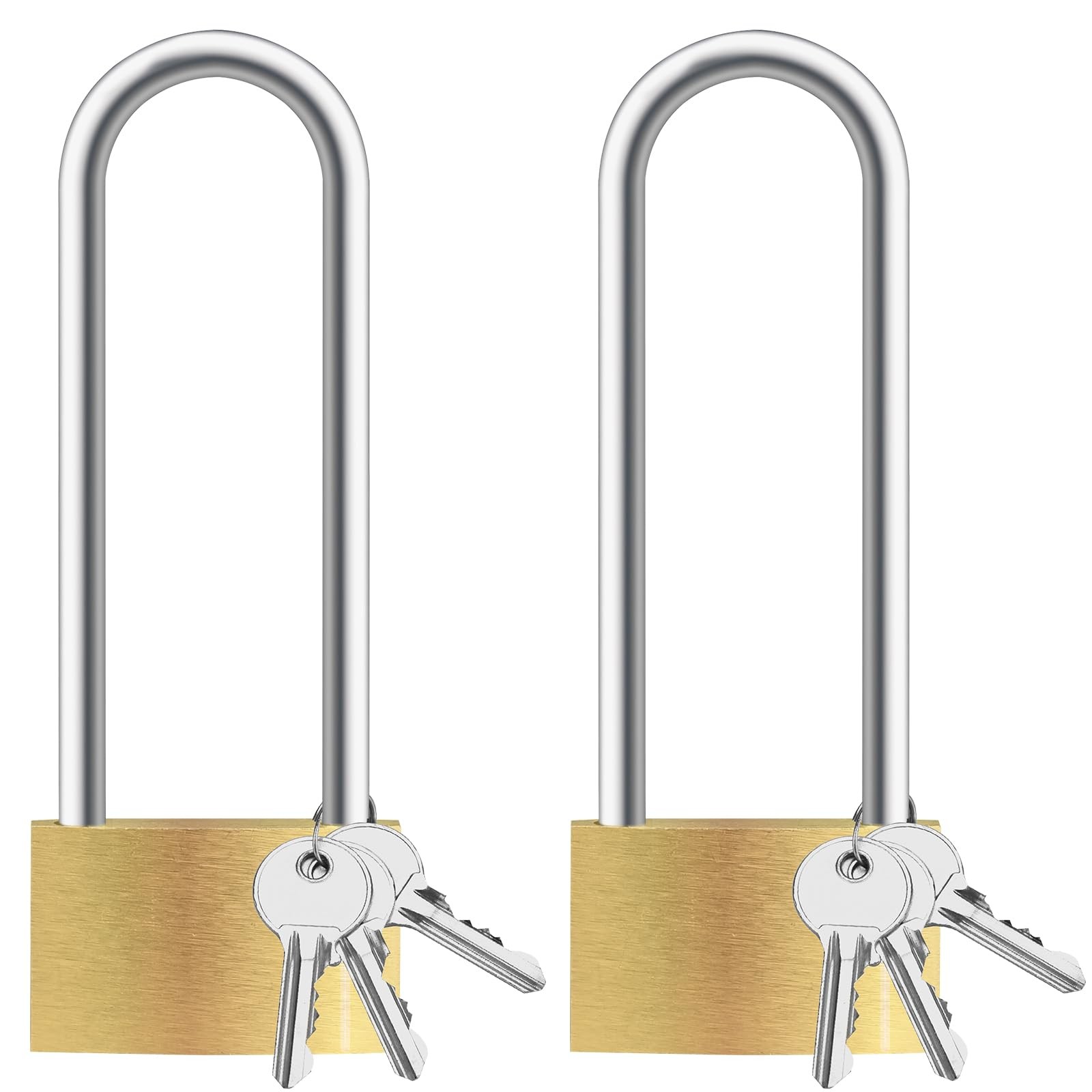 2 Pack Long Shackle Padlock, 2.9 in Waterproof Solid Brass Locks with 3 Keys,…