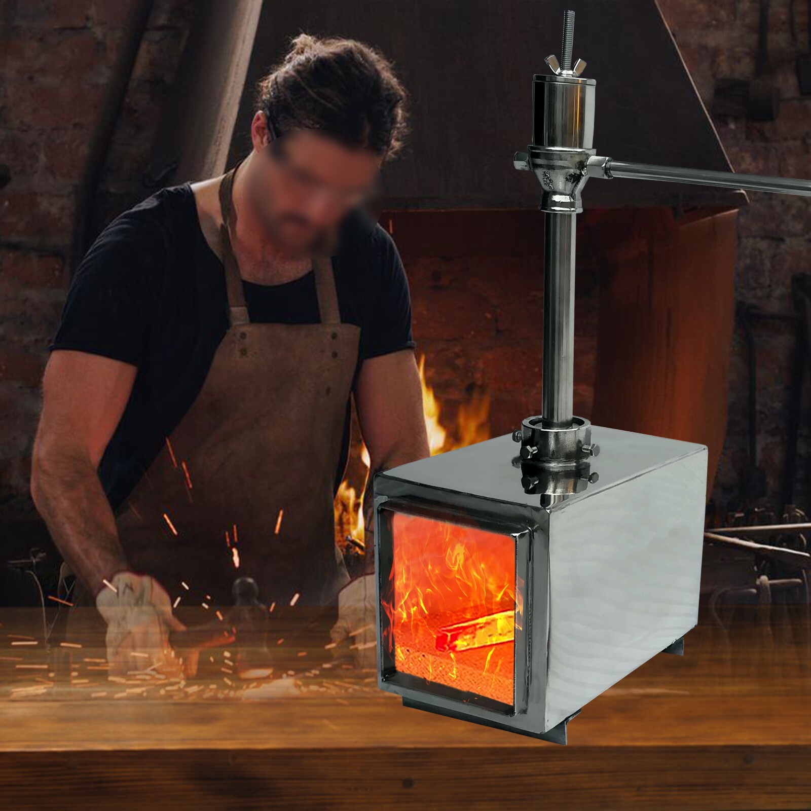 Stainless Steel Furnace Forge Burner W/ Gas Inlet Pipe, Valve, Hose, Regulator