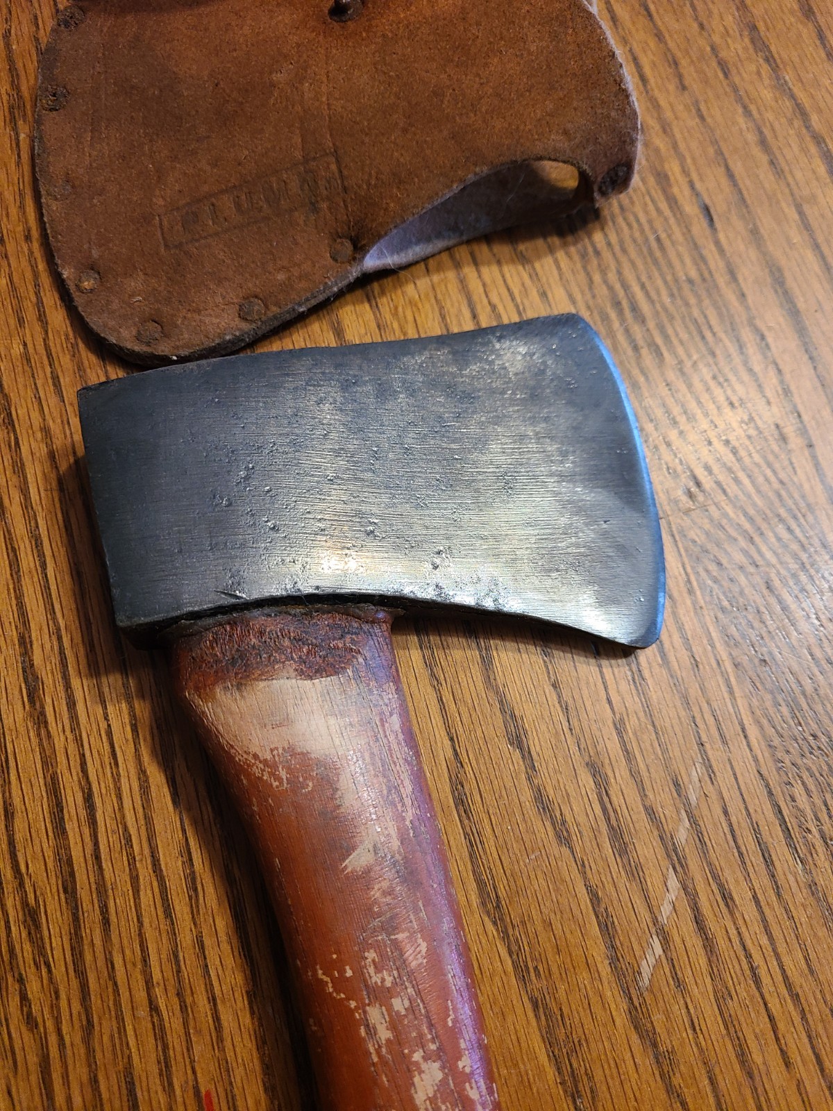 Vintage PLUMB Sport Axe. 1 Pound Head. Red Handle. Leather Belt Sheath. R2