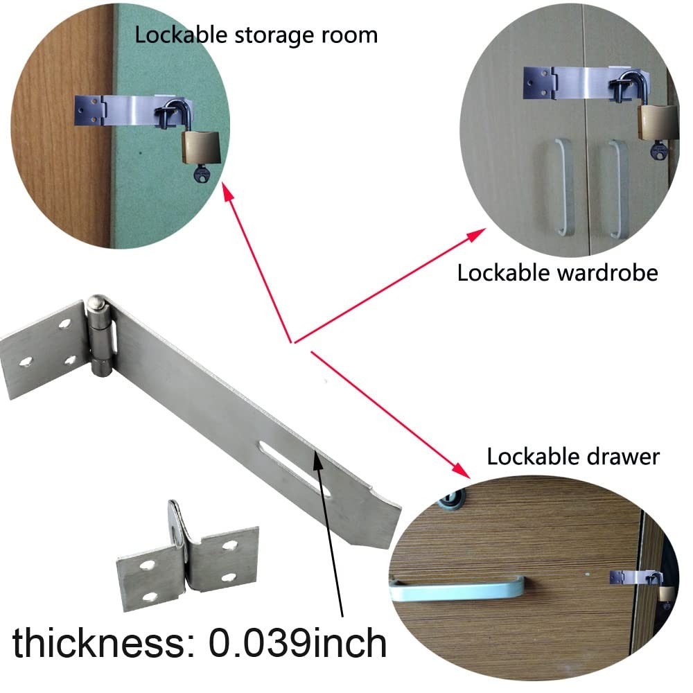 Arlai 4″ 4.96*1.26 inch, 1 stainless steel door bolt hasp +1 Iron padlock
