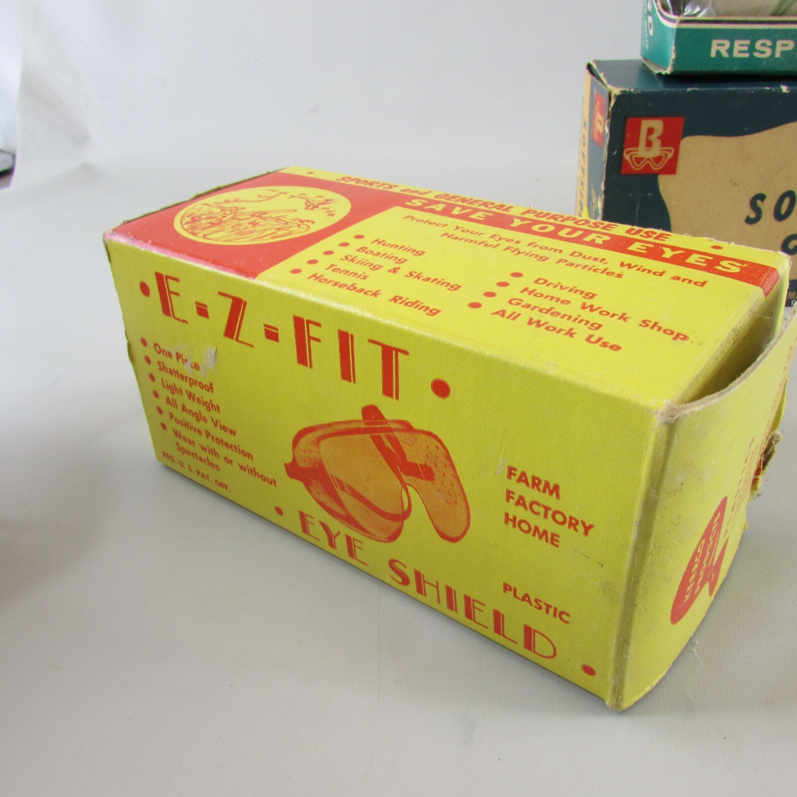 Vintage lot of 2 Goggles Eye Protection and dust mask advertising Steampunk