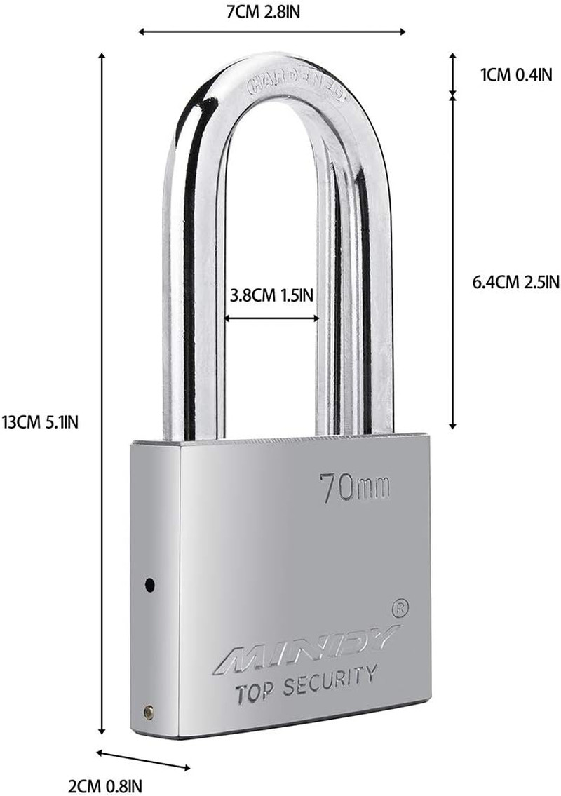70Mm Long Shackle Padlocks for Outdoor Use All Weather Resistant, Alloy Steel He