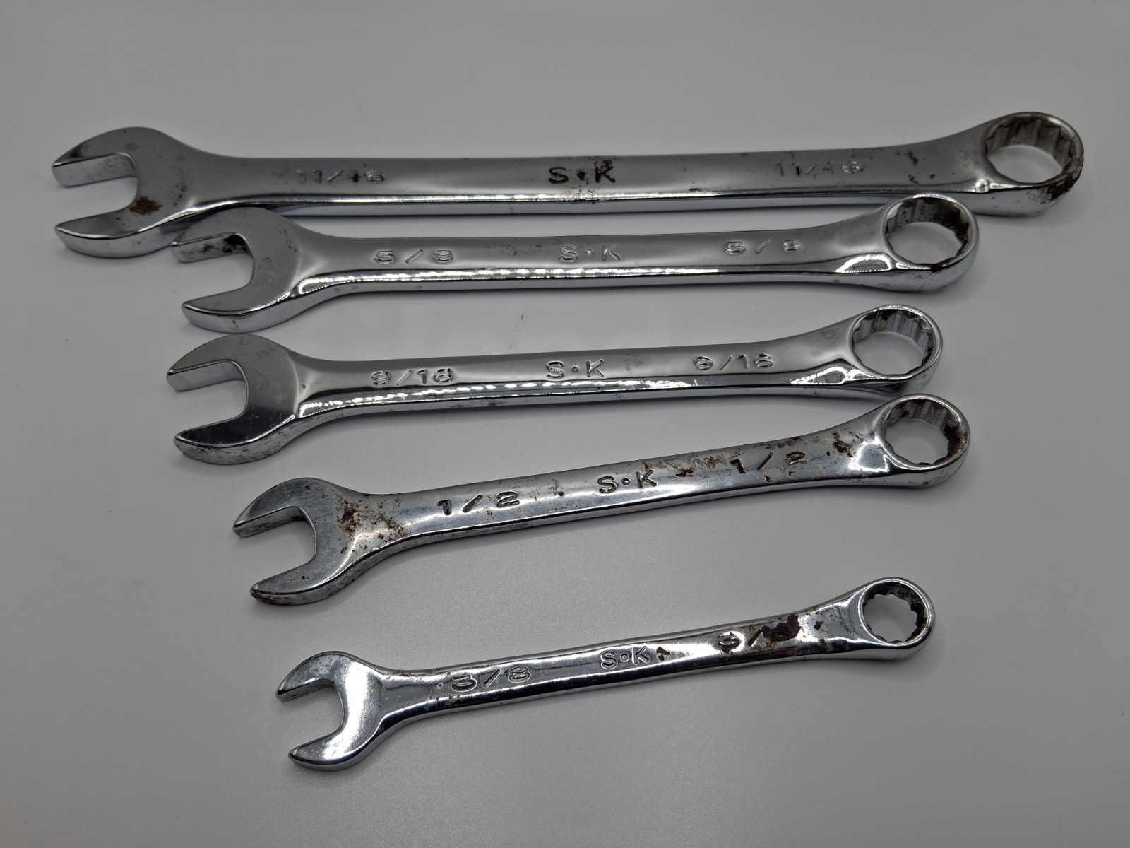 S-K Tools USA made Combination Wrenches SAE Lot Of 5 Needs Some Help