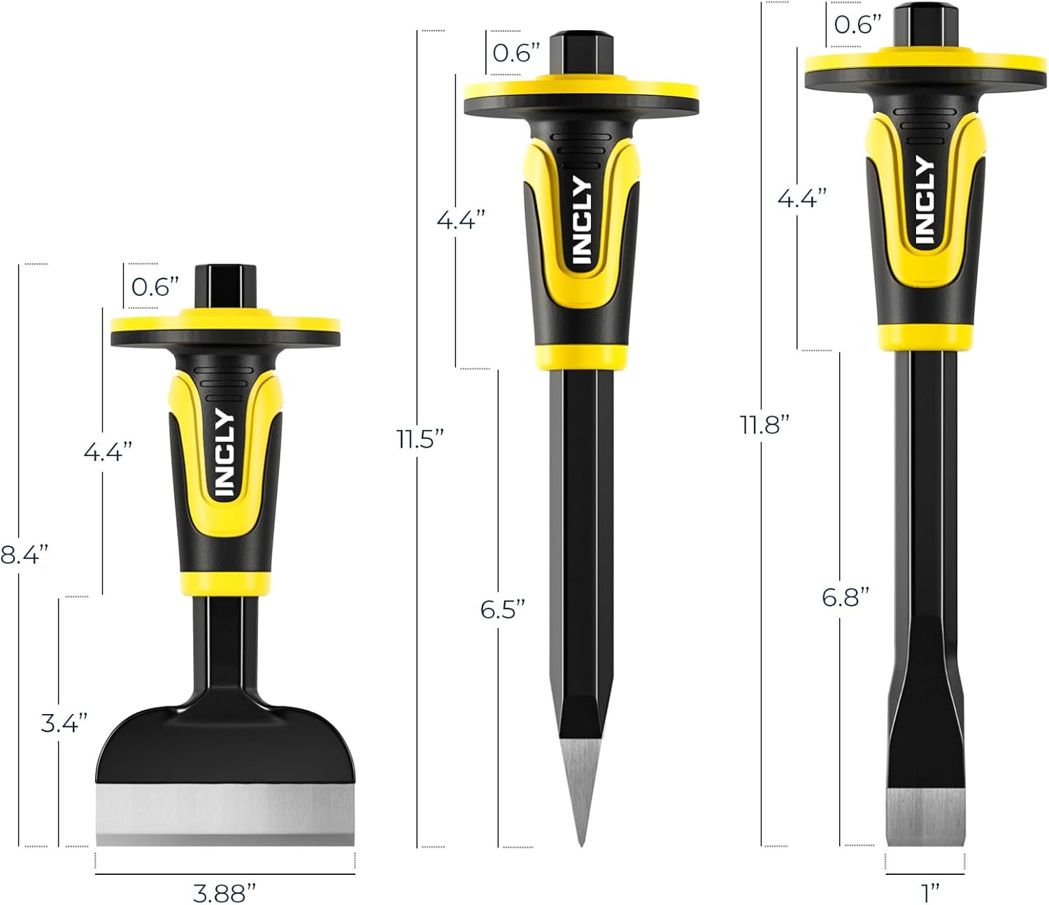 3PCS Masonry Chisel Set with Hand Guard, Stone and Rock Chisel, Heavy Duty Concr