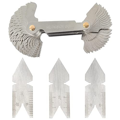 Stainless Steel Screw Thread Pitch Cutting Gauge Tool Set, 58 Pcs Metric &