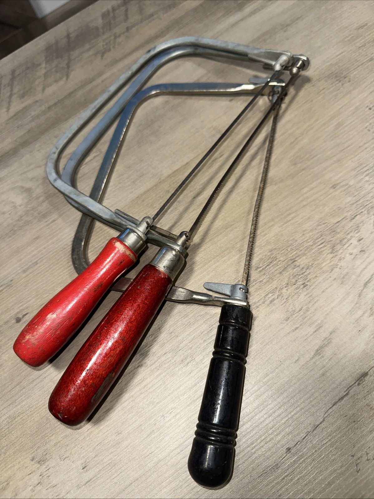 3 Vintage Coping Saws with Wooden Handles Master Mechanic, The Parker Line Etc