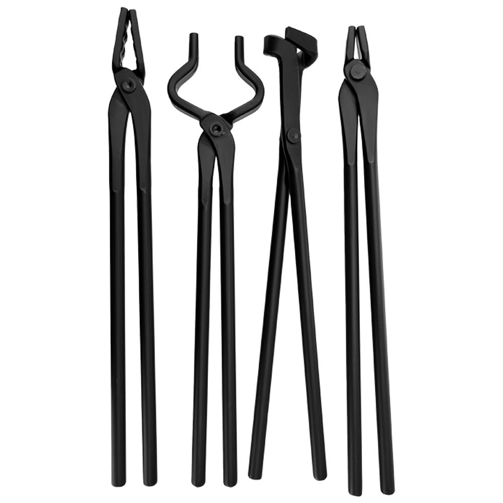 Set of 4 Blacksmith Tongs Heavy Duty for Bladesmithing and Blacksmithing Tool