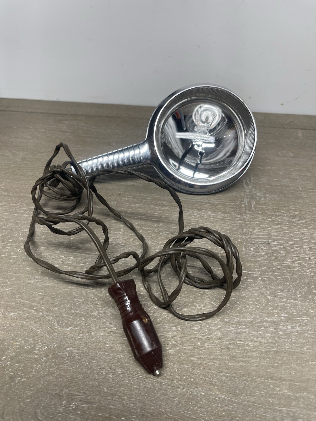 Vintage Hand Held Spot Light Chrome Silver Tone Auto Lamp Tested Works Perfect
