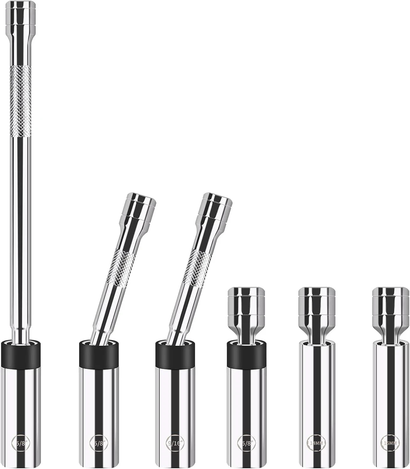 6-Piece Spark Plug Socket Set, 3/8-Inch Drive Magnetic Swivel, Thin-wall Sockets