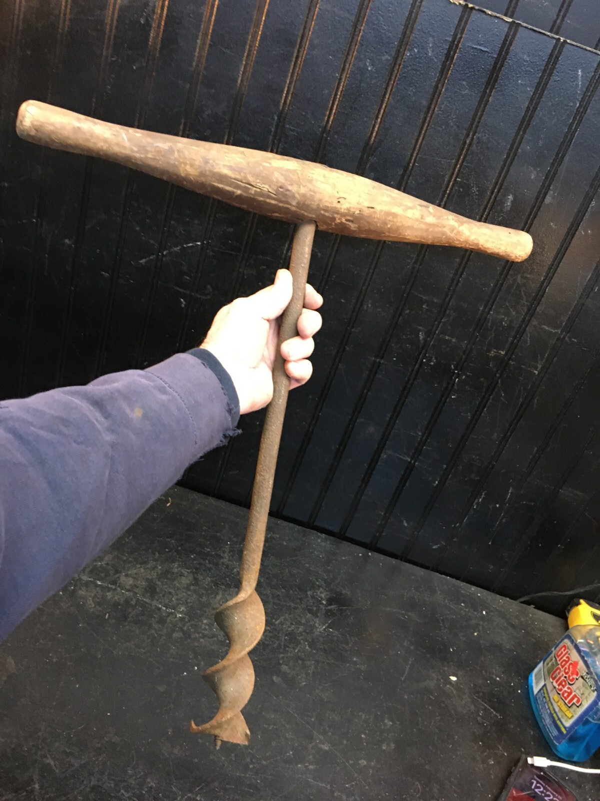 Antique T-Handle Wood Auger Hand Drill From The 1800s LG 2IN 18IN DEEP SET