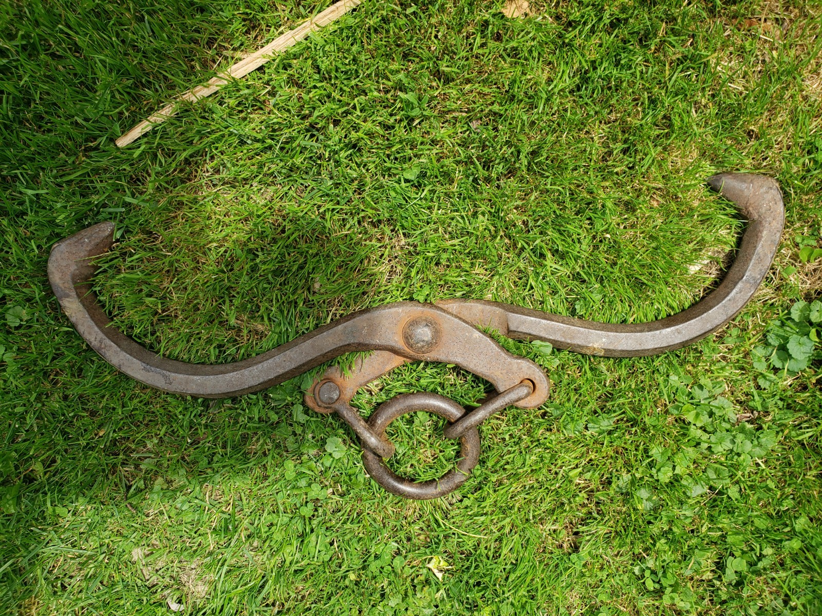 VINTAGE STEEL LOGGER LOG DOGS TONGS METAL HOOK TOOL Pull Drag Wood Logging