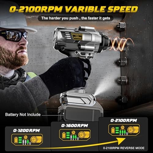 Cordless 1/2″ Impact Wrench, 1000 Ft-lbs Torque, 4 Modes, LED Light, Electric To
