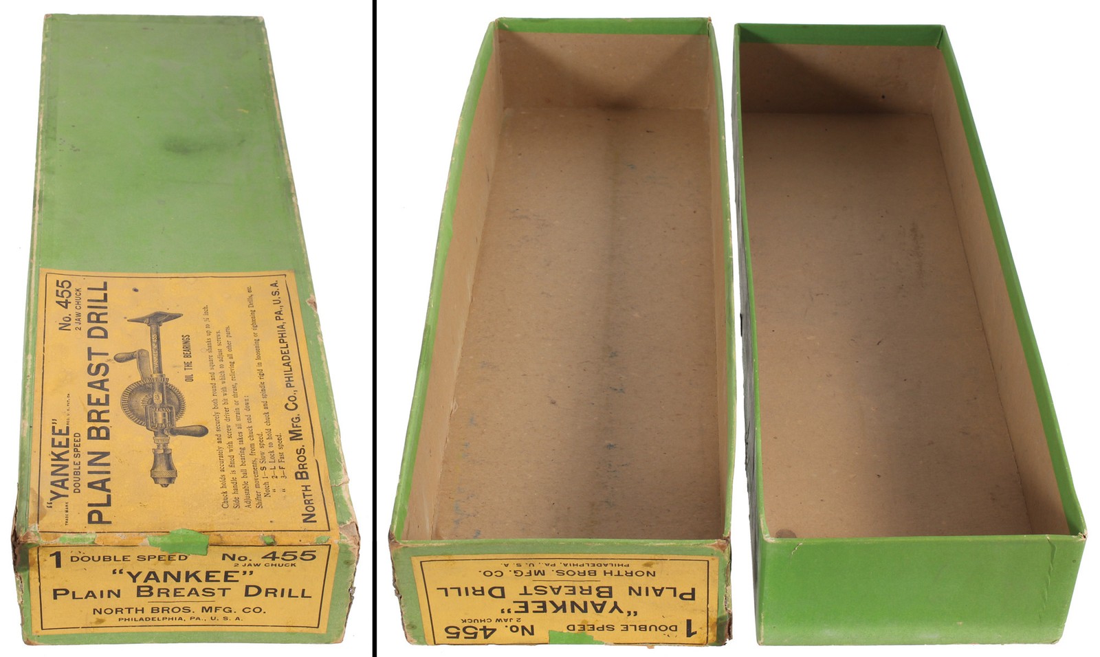 Orig. Box for North Bros. Yankee No. 455 Dual Speed Breast Drill -mjdtoolparts