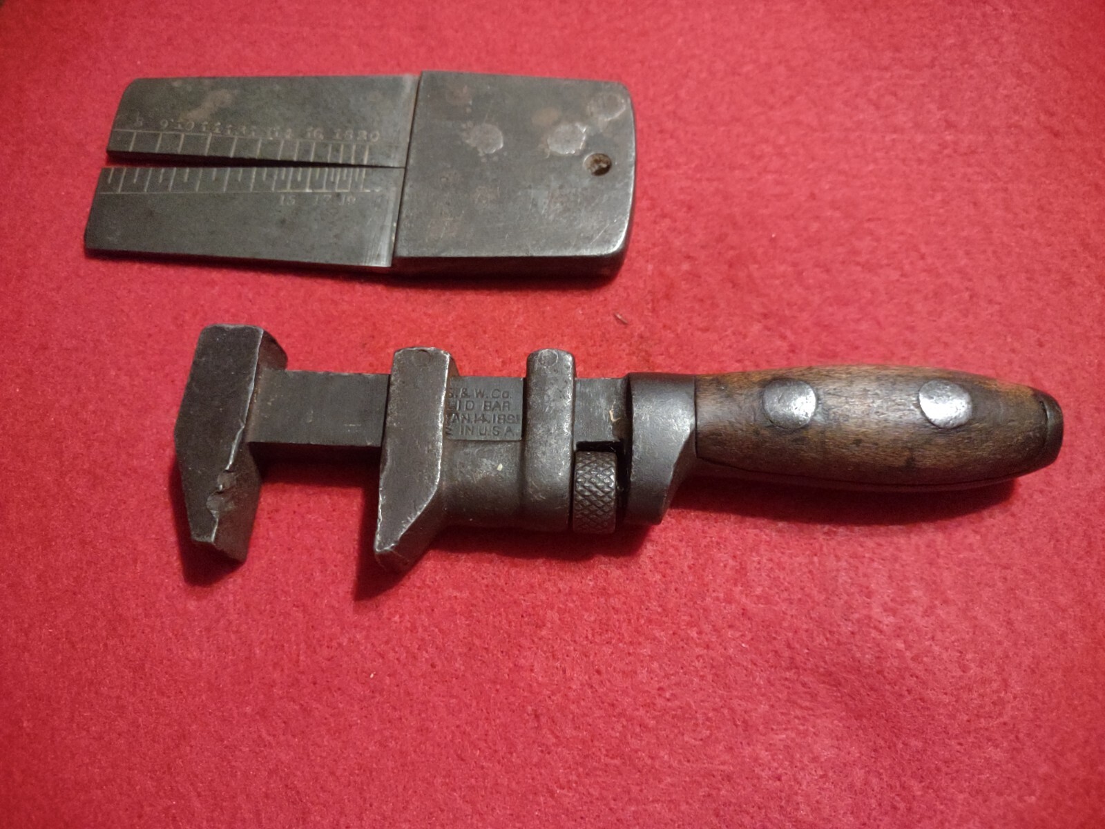 Antique Tool Adjustable Wrench & Antique Metal Gauge – P.S.&W.CO. USA in U.S.A.
