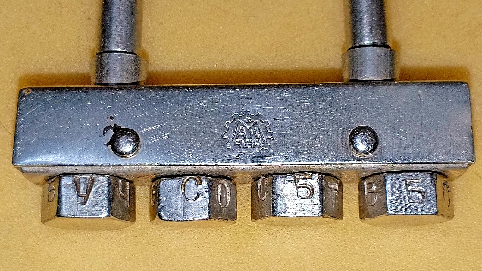 Vintage USSR Padlock with 4 Code Combination RUSSIAN LETTERS on the turn handle