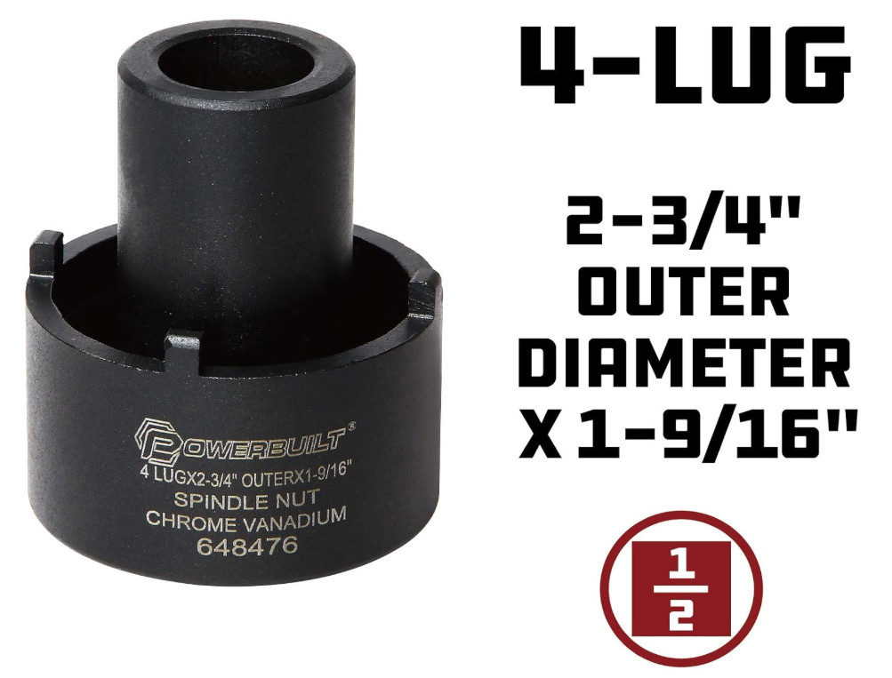 Powerbuilt Spindle Nut Socket, 4 Lug, 2-3/4-inch Outer, Ford, Easy Removal of Sp